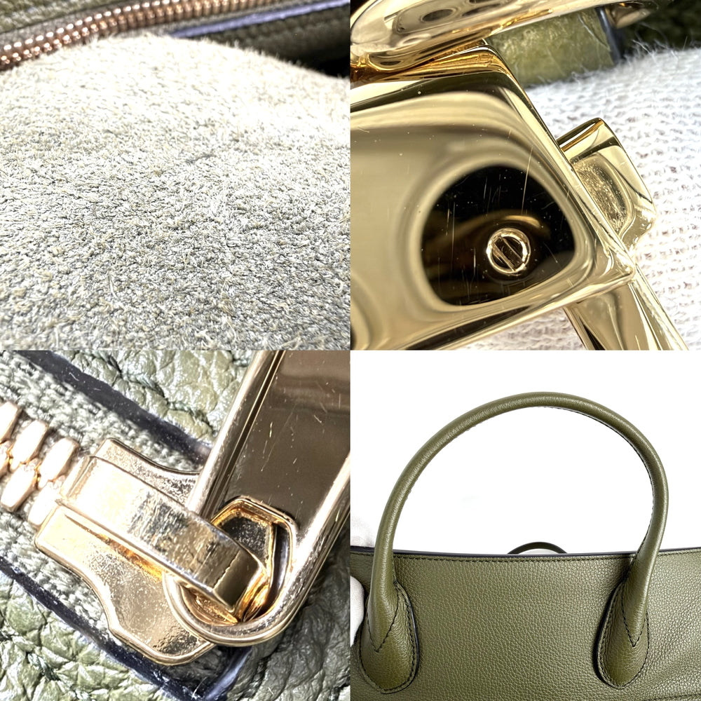 GUCCI グッチ 2WAY ラージ トートバッグ ショルダーバッグ 674837 レザー カーキ ゴールド金具 レディース【中古品】
