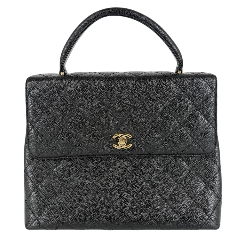 CHANEL シャネル ハンドバッグ マトラッセ ココマーク ターンロック トップハンドル A12397 キャビアスキン ブラック 黒 ゴールド金具 レディース【中古品】