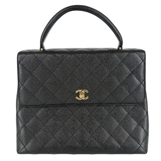 CHANEL シャネル ハンドバッグ マトラッセ ココマーク ターンロック トップハンドル A12397 キャビアスキン ブラック 黒 ゴールド金具 レディース【中古品】