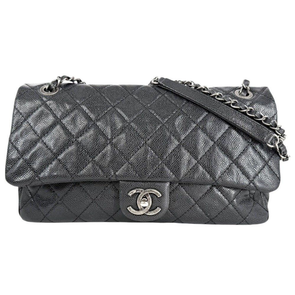 CHANEL シャネル ショルダーバッグ ダブルチェーン ココマーク キャビアスキン ブラック 黒 アンティークシルバー金具 レディース【中古品】