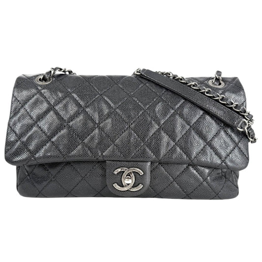 CHANEL シャネル ショルダーバッグ ダブルチェーン ココマーク キャビアスキン ブラック 黒 アンティークシルバー金具 レディース【中古品】