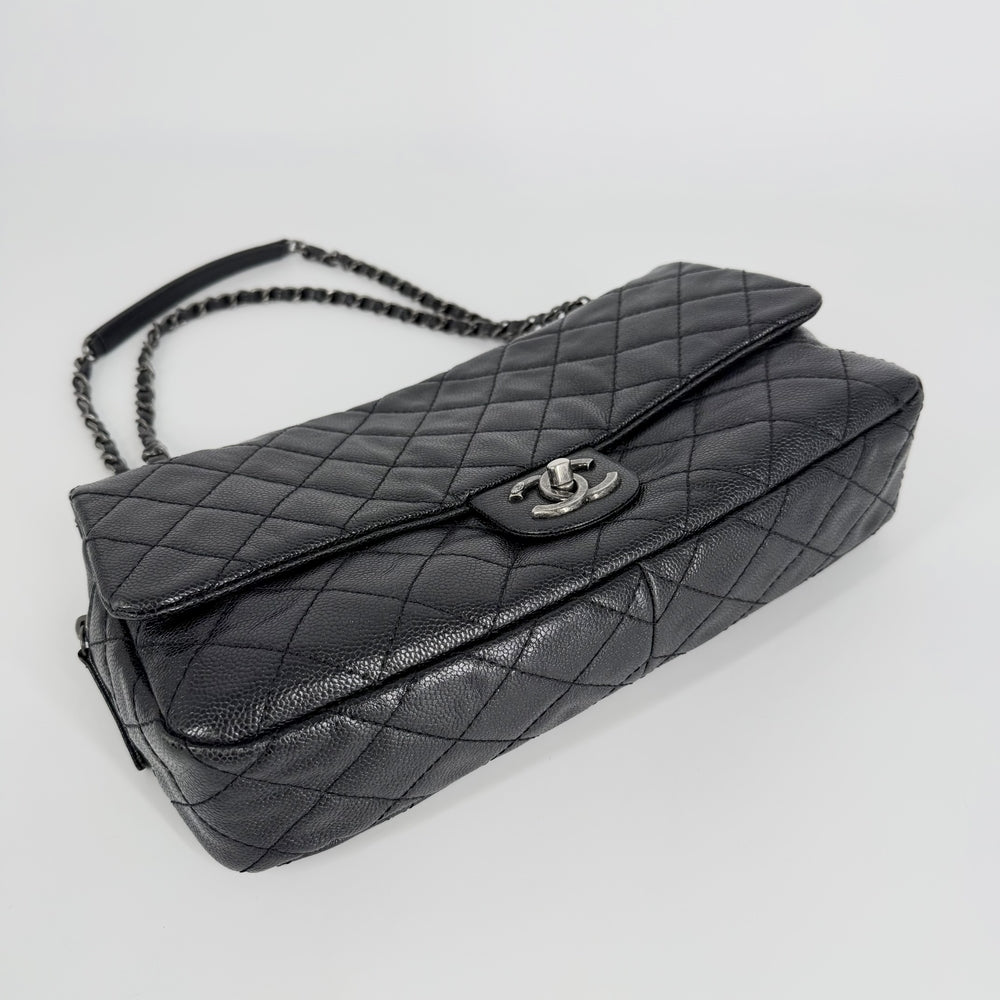 CHANEL シャネル ショルダーバッグ ダブルチェーン ココマーク キャビアスキン ブラック 黒 アンティークシルバー金具 レディース【中古品】