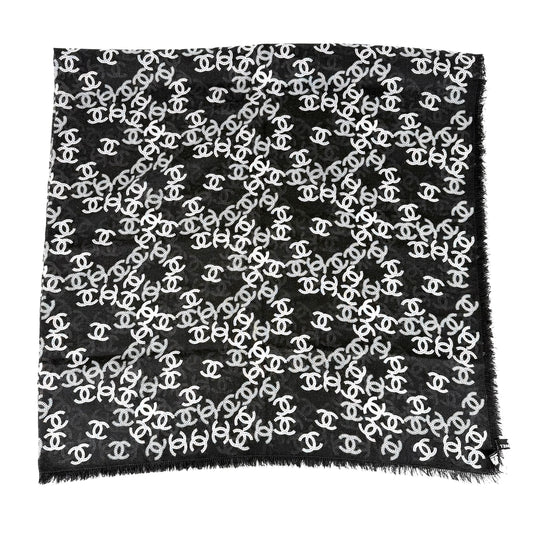 CHANEL シャネル ストール 総柄 ココマーク ファッションアイテム スカーフ カシミヤ シルク ブラック 黒 レディース【中古品】