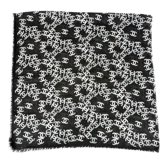 CHANEL シャネル ストール 総柄 ココマーク ファッションアイテム スカーフ カシミヤ シルク ブラック 黒 レディース【中古品】