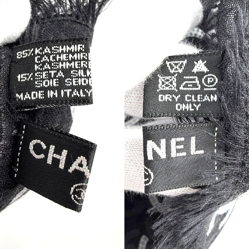 CHANEL シャネル ストール 総柄 ココマーク ファッションアイテム スカーフ カシミヤ シルク ブラック 黒 レディース【中古品】