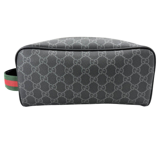 GUCCI グッチ ポーチ ウェブストライプ スモール コスメティックケース コスメポーチ セカンドバッグ 855753 GGスプリームキャンバス ブラック 黒 シルバー金具 メンズ【中古品】