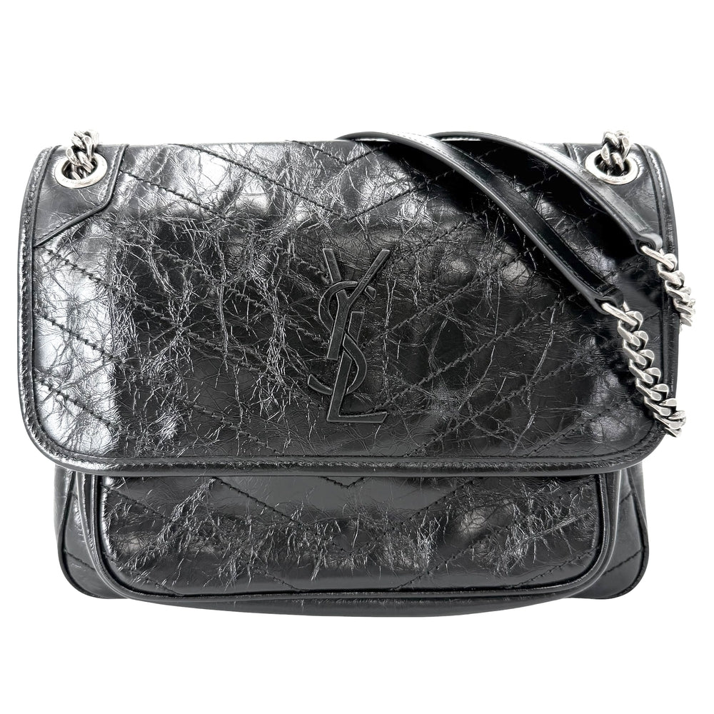 SAINT LAURENT PARIS サンローランパリ ショルダーバッグ ニキ ミディアム YSLロゴ チェーンショルダー ヴィンテージカーフスキン 鞄 かばん 633158 レザー ブラック 黒 シルバー金具 レディース【中古品】