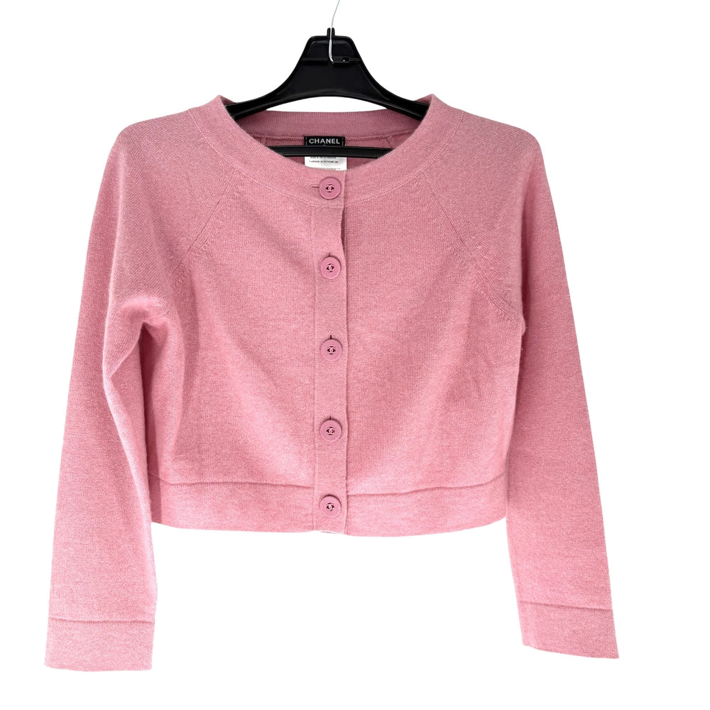 CHANEL シャネル カーディガン ニット ココマーク ショート丈 アパレル 服 34 ピンク 春 秋 カシミヤ レディース【中古品】