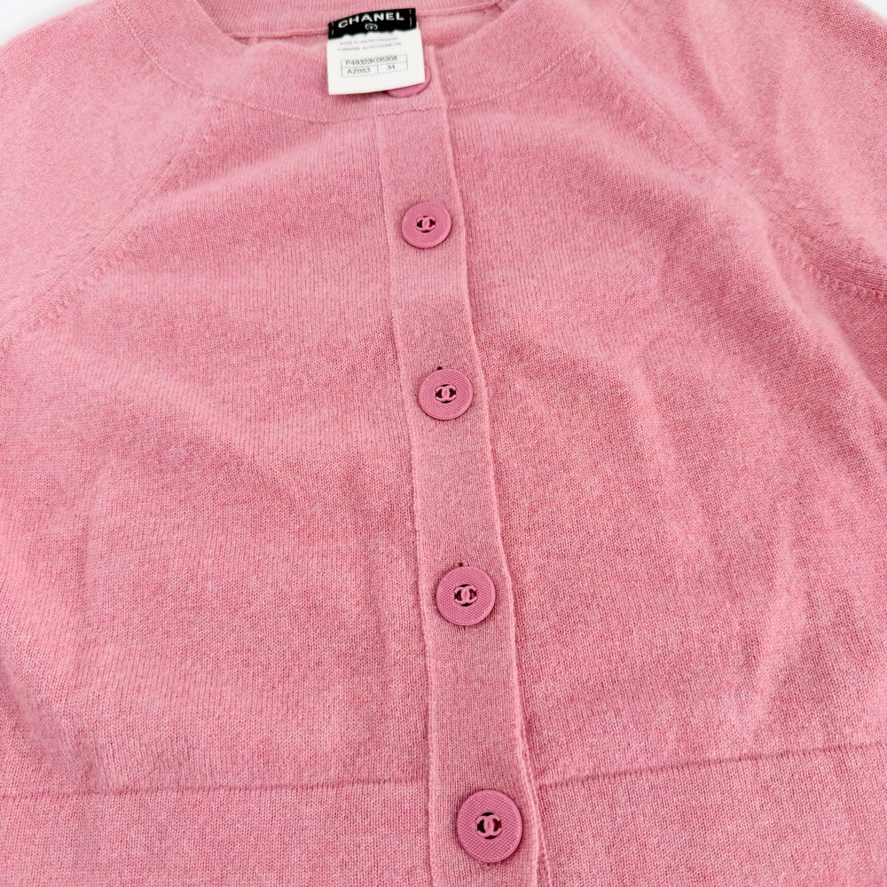 CHANEL シャネル カーディガン ニット ココマーク ショート丈 アパレル 服 34 ピンク 春 秋 カシミヤ レディース【中古品】