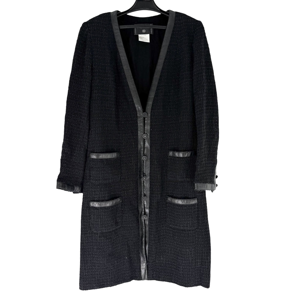 CHANEL シャネル コート ロングジャケット ツイード ヴィンテージ アパレル 服 44 ブラック 黒 ネイビー 紺 秋 ナイロン コットン レーヨン リネン レディース【中古品】