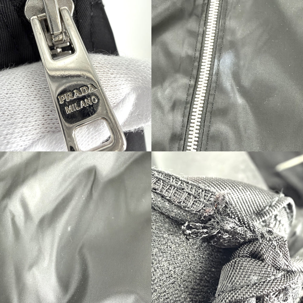 PRADA プラダ ジャケット フーデッド 2WAY ベスト アウター 38 ブラック 黒 シルバー金具 春 秋 ナイロン メンズ【中古品】