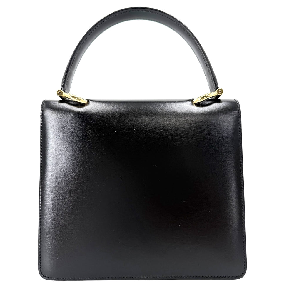 CELINE セリーヌ ハンドバッグ ガンチーニ ダブルフラップ ヴィンテージ かばん 鞄 レザー ブラック 黒 ゴールド金具 レディース【中古品】