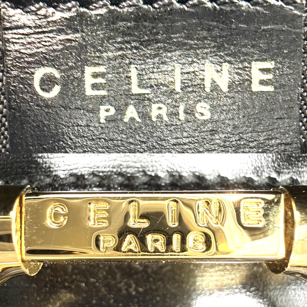 CELINE セリーヌ ハンドバッグ ガンチーニ ダブルフラップ ヴィンテージ かばん 鞄 レザー ブラック 黒 ゴールド金具 レディース【中古品】