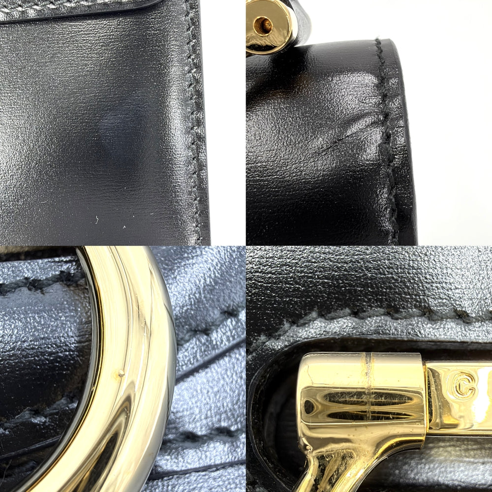 CELINE セリーヌ ハンドバッグ ガンチーニ ダブルフラップ ヴィンテージ かばん 鞄 レザー ブラック 黒 ゴールド金具 レディース【中古品】