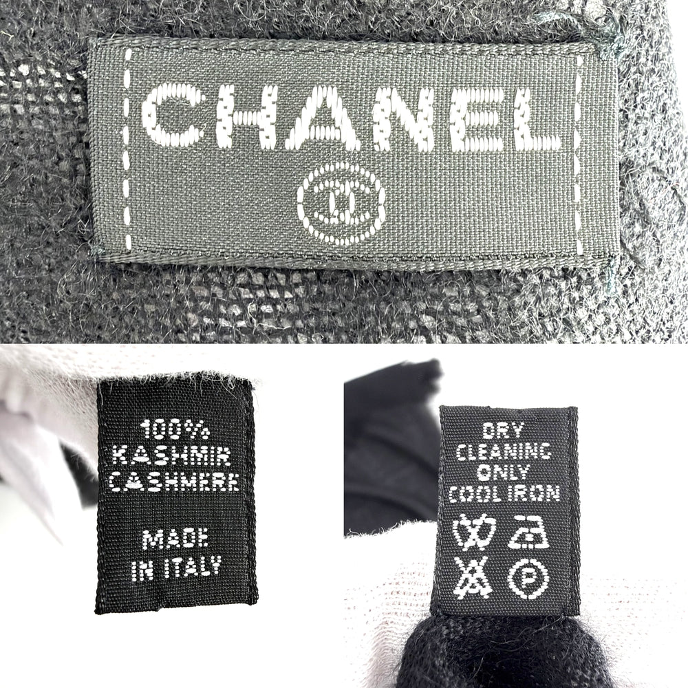 CHANEL シャネル ストール ロゴライン ファッションアイテム スカーフ 秋 冬 カシミヤ ブラック 黒 レディース【中古品】