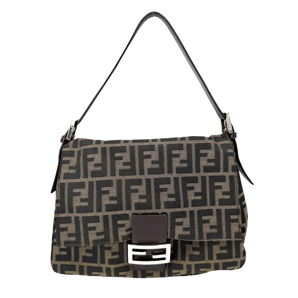FENDI フェンディ ショルダーバッグ ズッカ マンマバケット キャンバス レザー ブラウン 茶 シルバー金具 レディース【中古品】