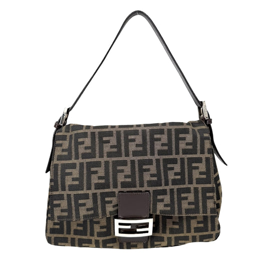 FENDI フェンディ ショルダーバッグ ズッカ マンマバケット キャンバス レザー ブラウン 茶 シルバー金具 レディース【中古品】