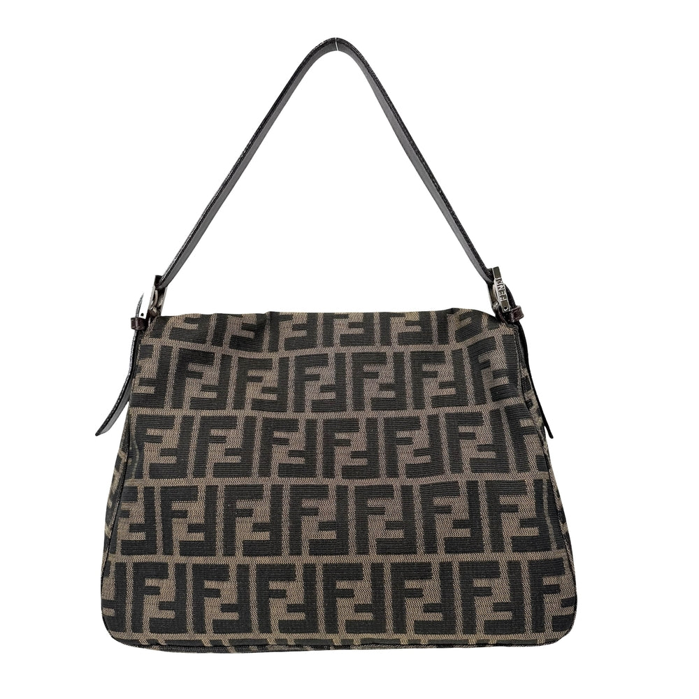 FENDI フェンディ ショルダーバッグ ズッカ マンマバケット キャンバス レザー ブラウン 茶 シルバー金具 レディース【中古品】