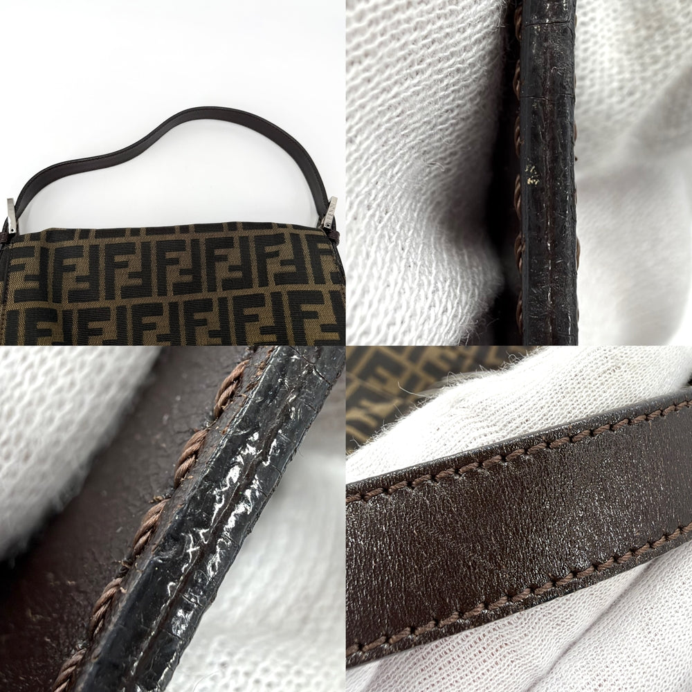 FENDI フェンディ ショルダーバッグ ズッカ マンマバケット キャンバス レザー ブラウン 茶 シルバー金具 レディース【中古品】