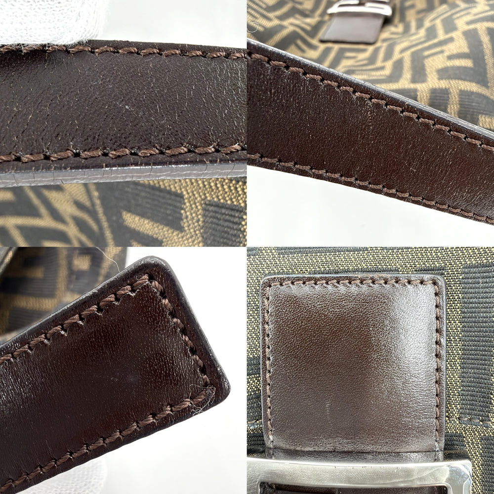 FENDI フェンディ ショルダーバッグ ズッカ マンマバケット キャンバス レザー ブラウン 茶 シルバー金具 レディース【中古品】