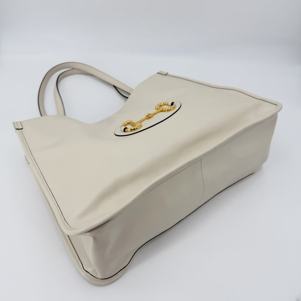 GUCCI グッチ トートバッグ ホースビット 1955 ハンドバッグ 623694 レザー オフホワイト ゴールド金具 レディース【中古品】