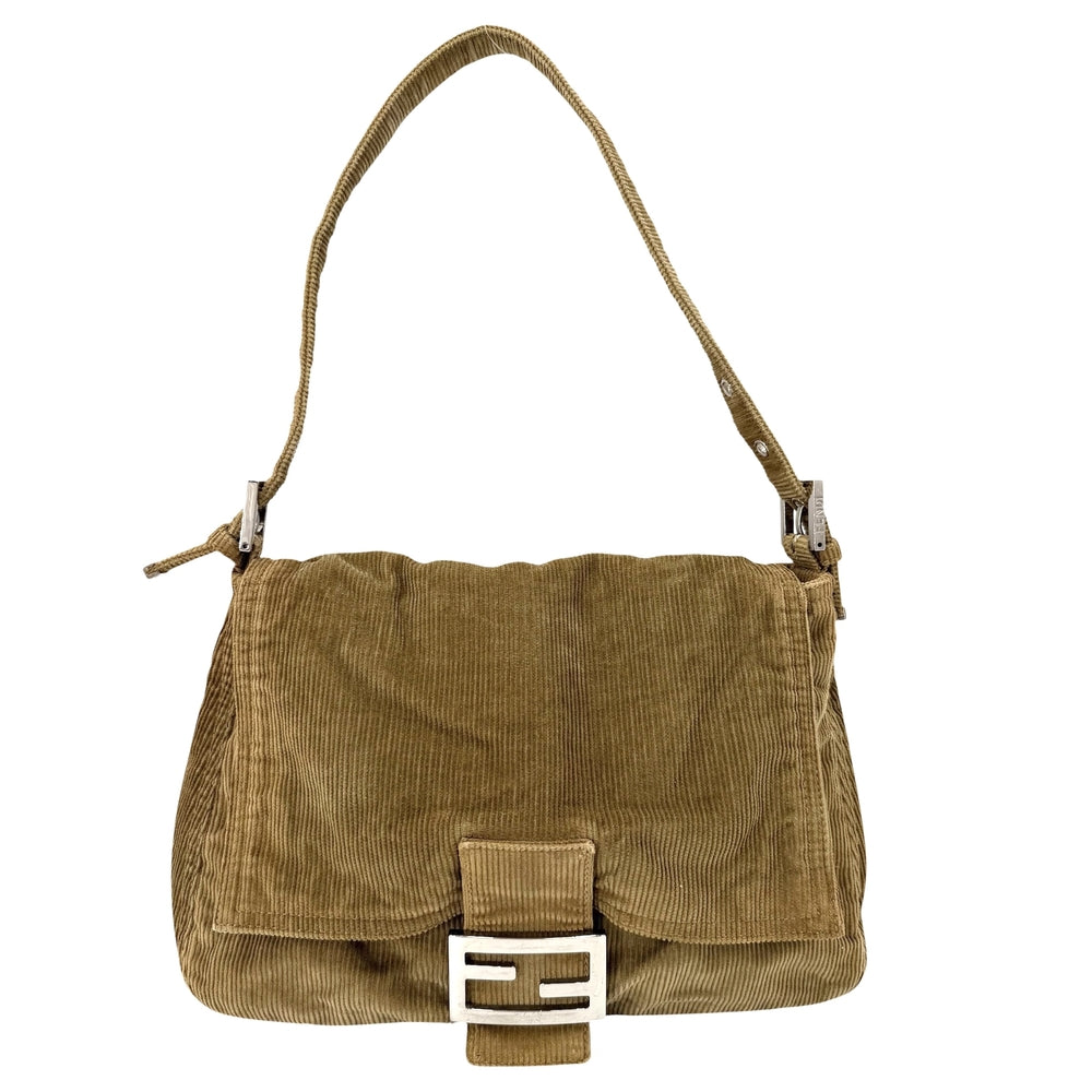 FENDI フェンディ ショルダーバッグ マンマバケット 鞄 かばん 26325 コーデュロイ ブラウン 茶 シルバー金具 レディース【中古品】