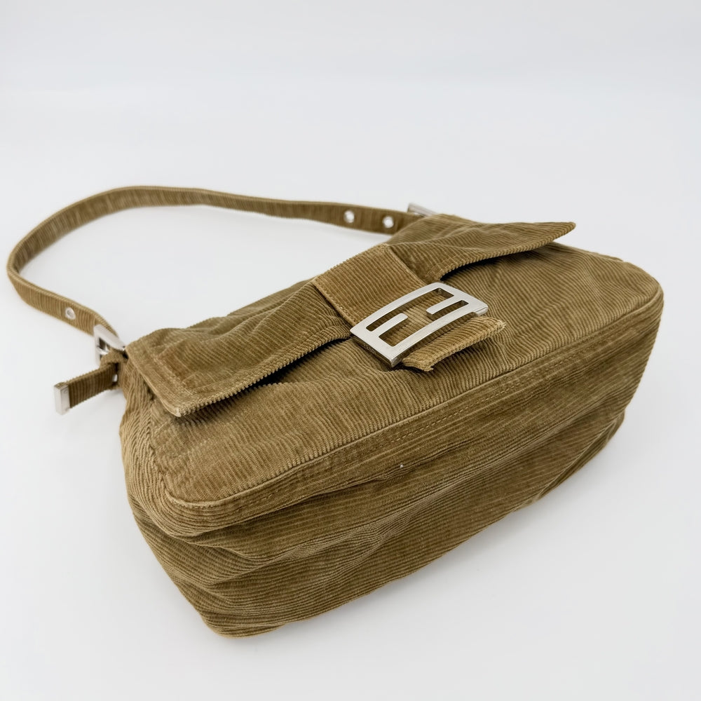 FENDI フェンディ ショルダーバッグ マンマバケット 鞄 かばん 26325 コーデュロイ ブラウン 茶 シルバー金具 レディース【中古品】