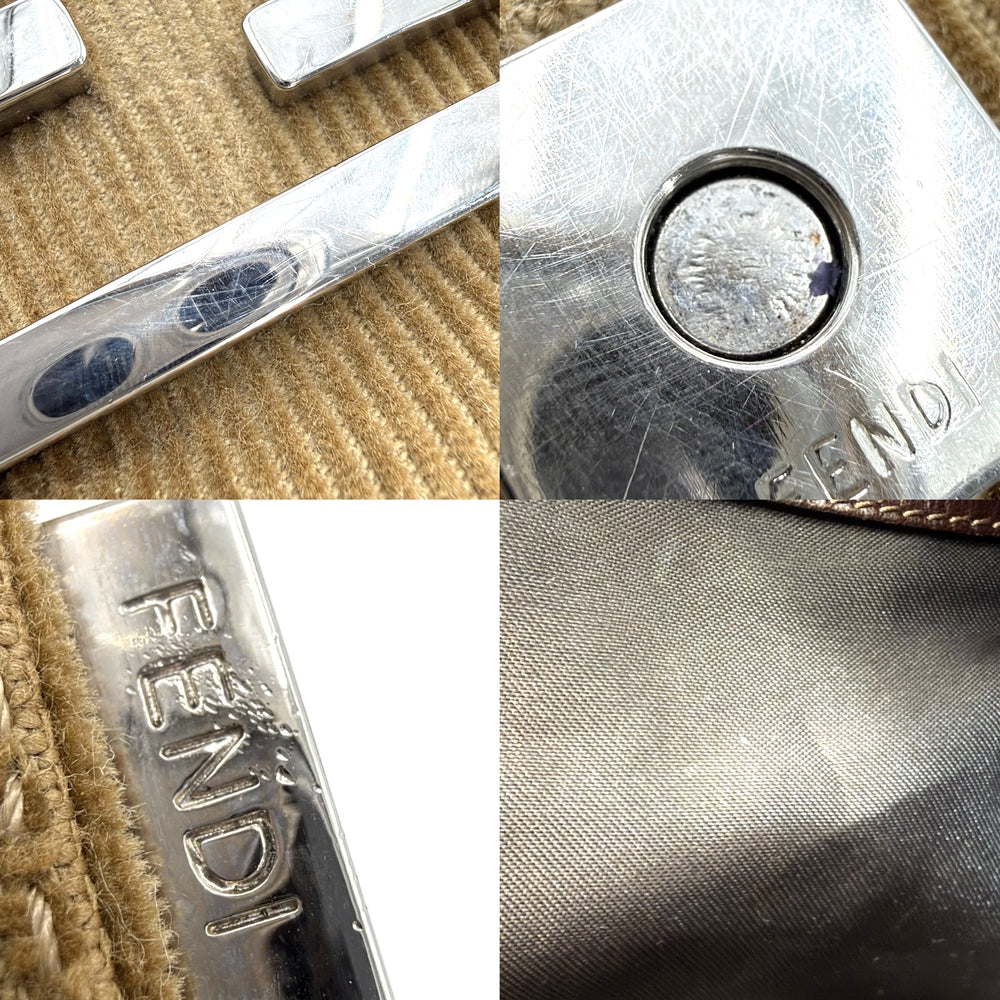 FENDI フェンディ ショルダーバッグ マンマバケット 鞄 かばん 26325 コーデュロイ ブラウン 茶 シルバー金具 レディース【中古品】
