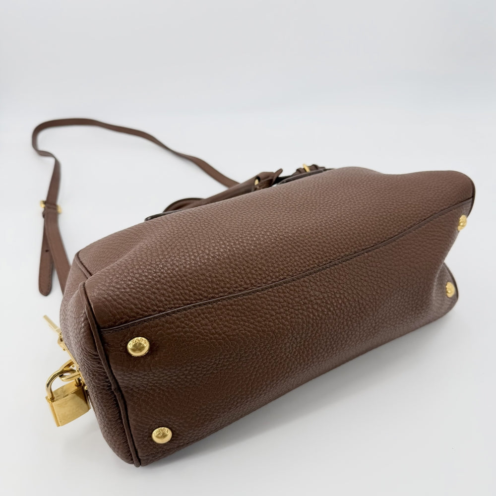 PRADA プラダ 2WAY ハンドバッグ ショルダーバッグ BL0867 レザー ブラウン 茶 ゴールド金具 レディース【中古品】