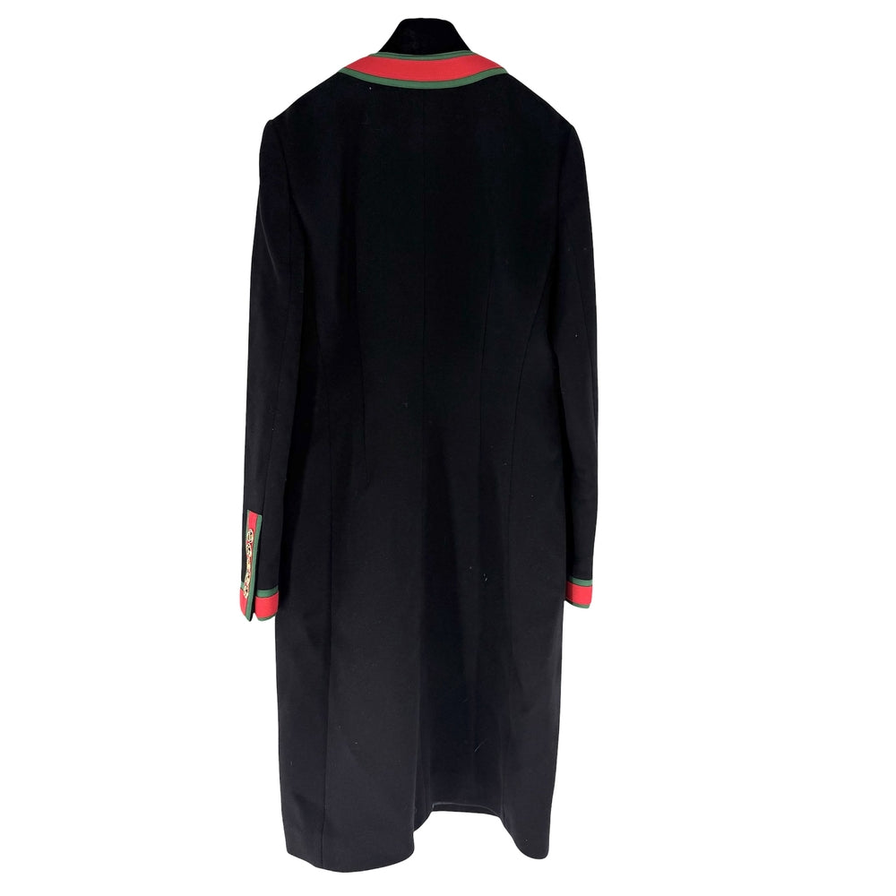 GUCCI グッチ コート ノーカラー ロングコート シェリーライン アウター 上着 服 44 ブラック 黒 ゴールド金具 秋 冬 ウール レディース【中古品】