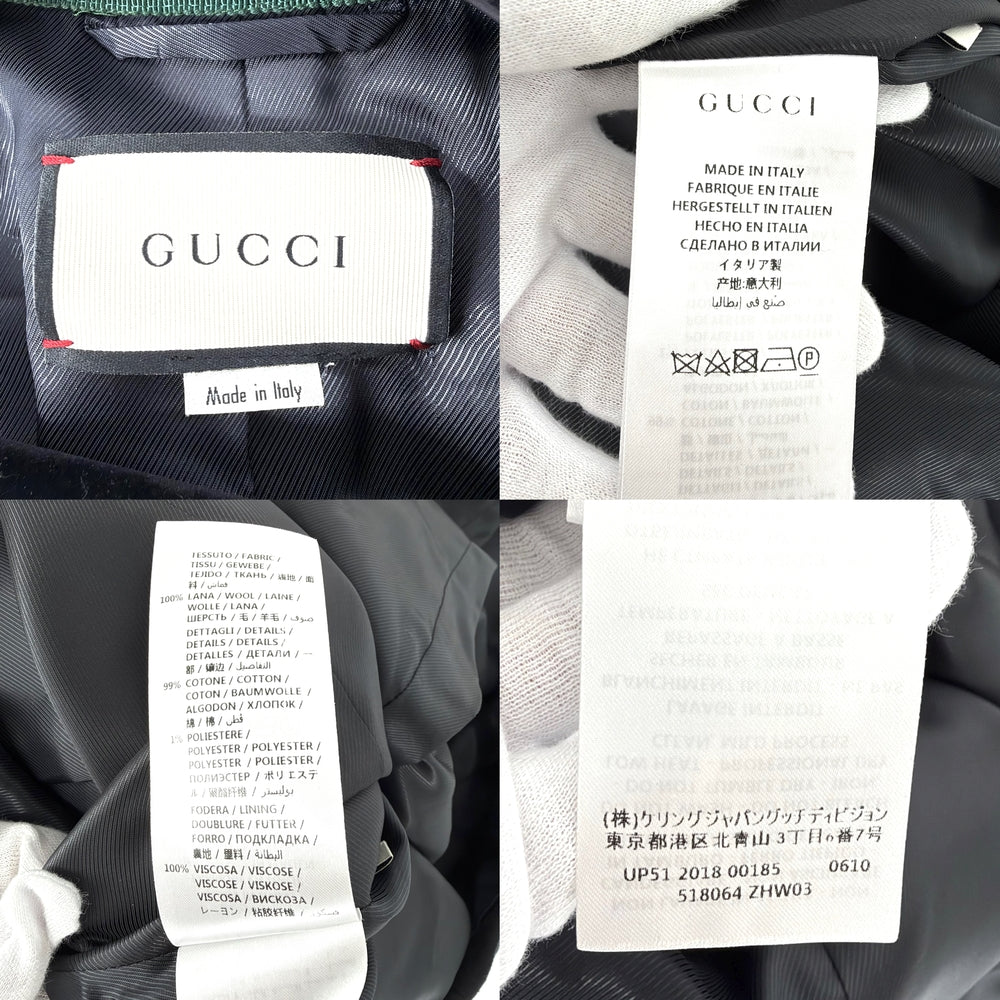 GUCCI グッチ コート ノーカラー ロングコート シェリーライン アウター 上着 服 44 ブラック 黒 ゴールド金具 秋 冬 ウール レディース【中古品】