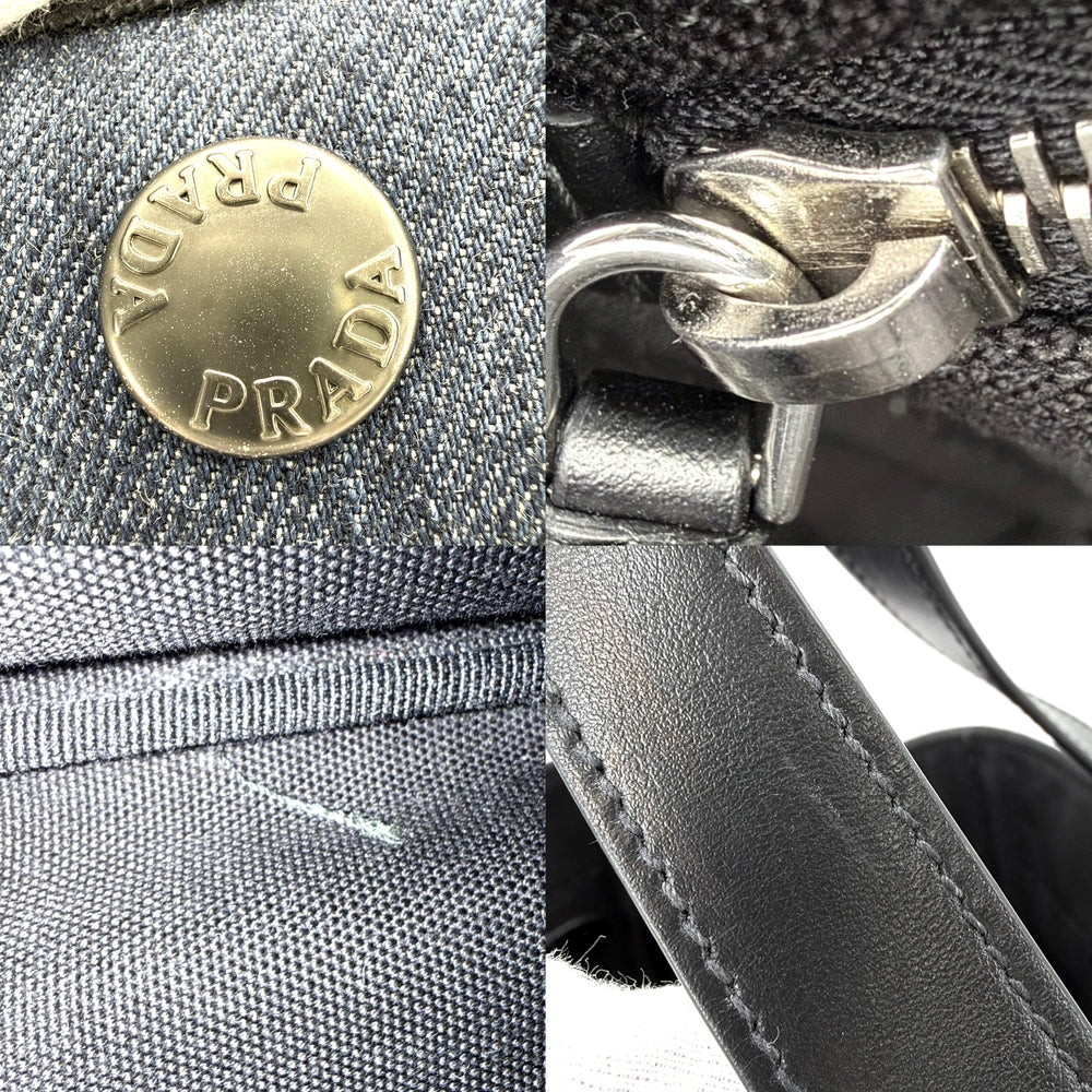 PRADA プラダ トートバッグ カナパ デニム生地 ハンドバッグ 1BG311 コットンデニム レザー ブルー 青 ゴールド金具 レディース【中古品】