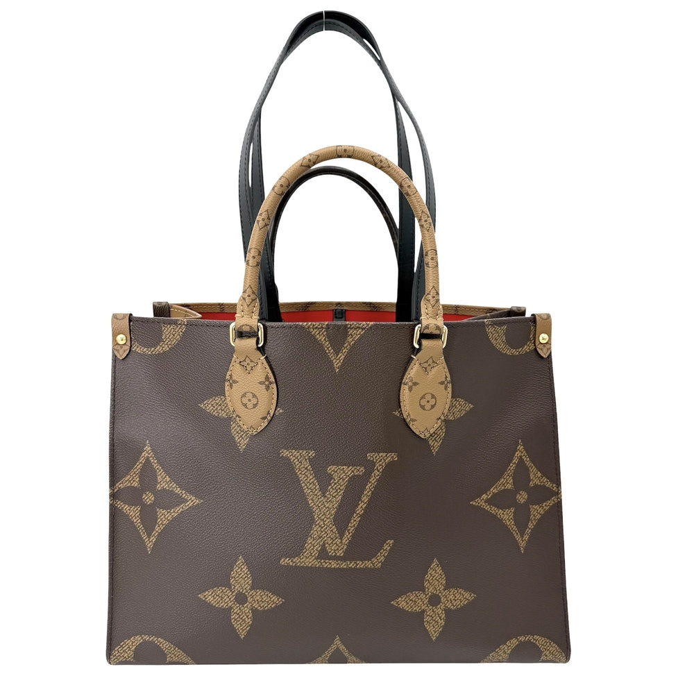 LOUIS VUITTON ルイヴィトン 2WAY オンザゴーMM ハンドバッグ トートバッグ かばん 鞄 M45321 PVCコーティングキャンバス モノグラムジャイアント モノグラム・リバース ブラウン 茶 ゴールド金具 レディース【中古品】