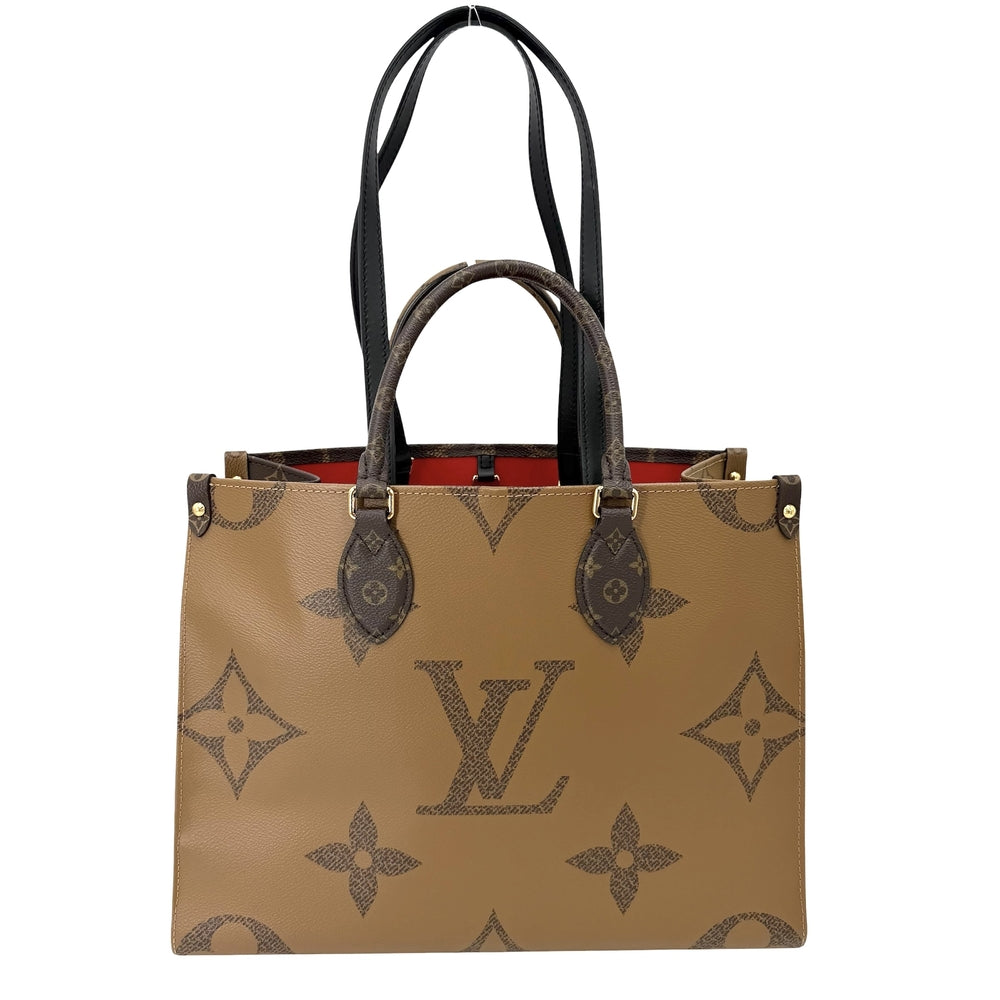 LOUIS VUITTON ルイヴィトン 2WAY オンザゴーMM ハンドバッグ トートバッグ かばん 鞄 M45321 PVCコーティングキャンバス モノグラムジャイアント モノグラム・リバース ブラウン 茶 ゴールド金具 レディース【中古品】