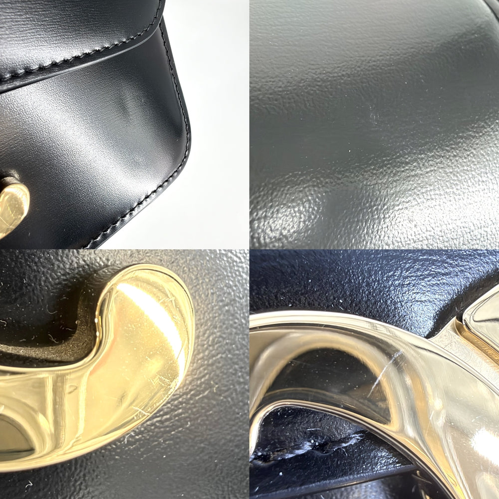CELINE セリーヌ ショルダーバッグ ティーン トリオンフ レザー ブラック 黒 ゴールド金具 レディース【中古品】