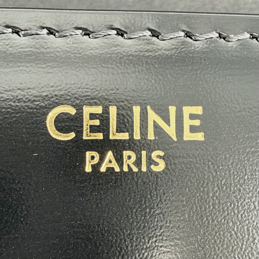 CELINE セリーヌ ショルダーバッグ ティーン トリオンフ レザー ブラック 黒 ゴールド金具 レディース【中古品】