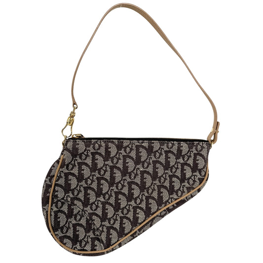 Christian Dior クリスチャンディオール ハンドバッグ トロッター サドルバッグ ショルダーバッグ キャンバス レザー ブラウン 茶 ゴールド金具 レディース【中古品】