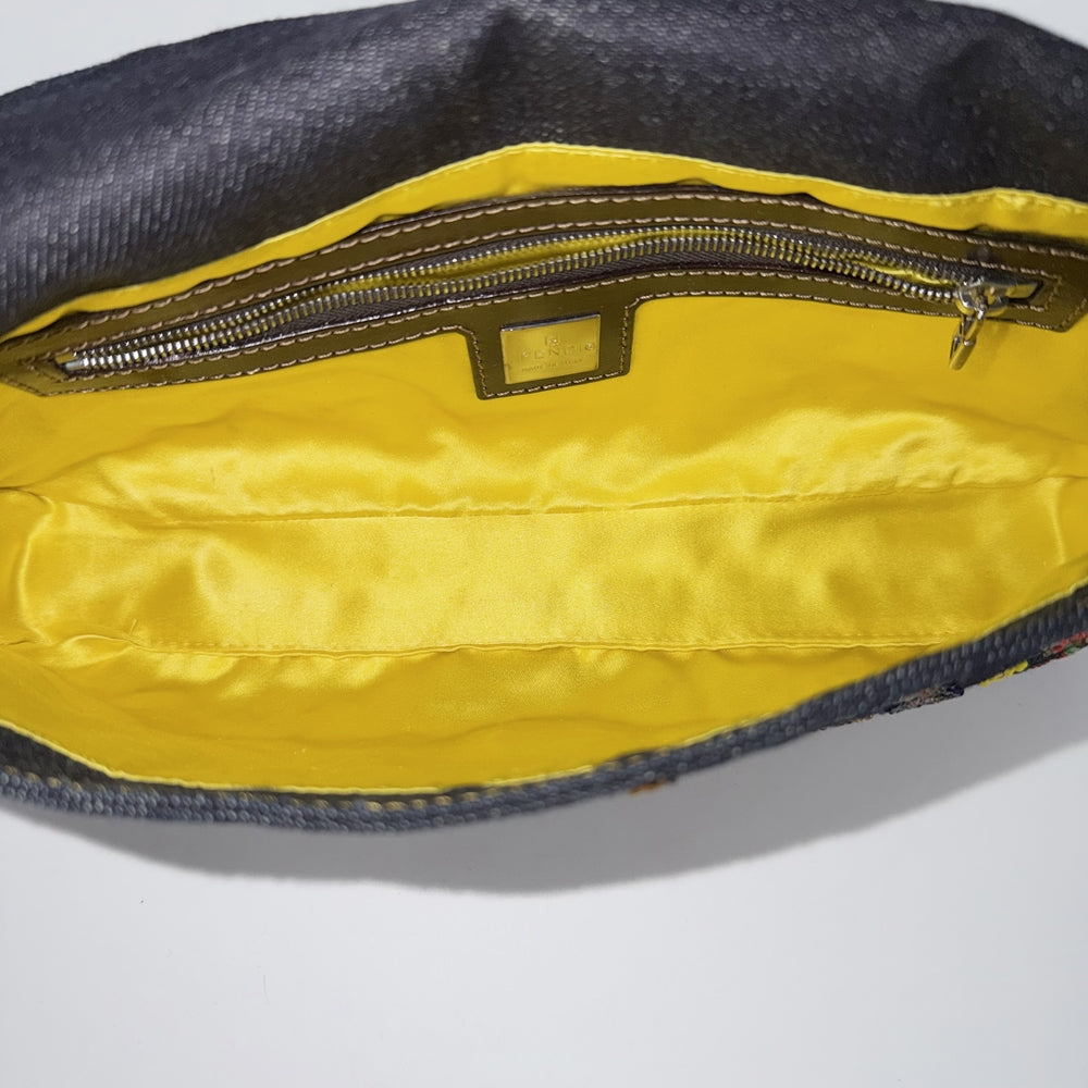 FENDI フェンディ ハンドバッグ マンマバケット ビーズ 刺繍 Mamma Bucket 26424 デニム レザー インディゴ シルバー金具 レディース【中古品】