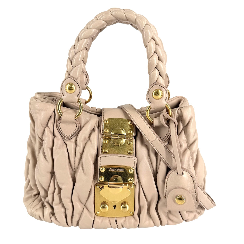 MIUMIU ミュウミュウ 2WAY マテラッセ ハンドバッグ ショルダーバッグ RN0473 レザー ピンクベージュ ゴールド金具 レディース【中古品】