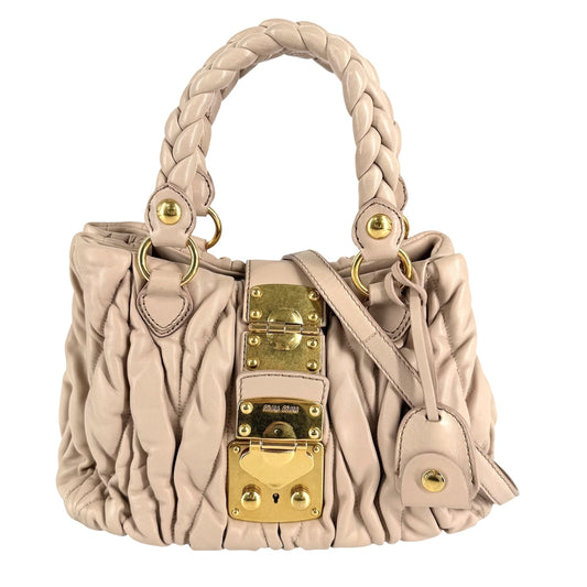 MIUMIU ミュウミュウ 2WAY マテラッセ ハンドバッグ ショルダーバッグ RN0473 レザー ピンクベージュ ゴールド金具 レディース【中古品】