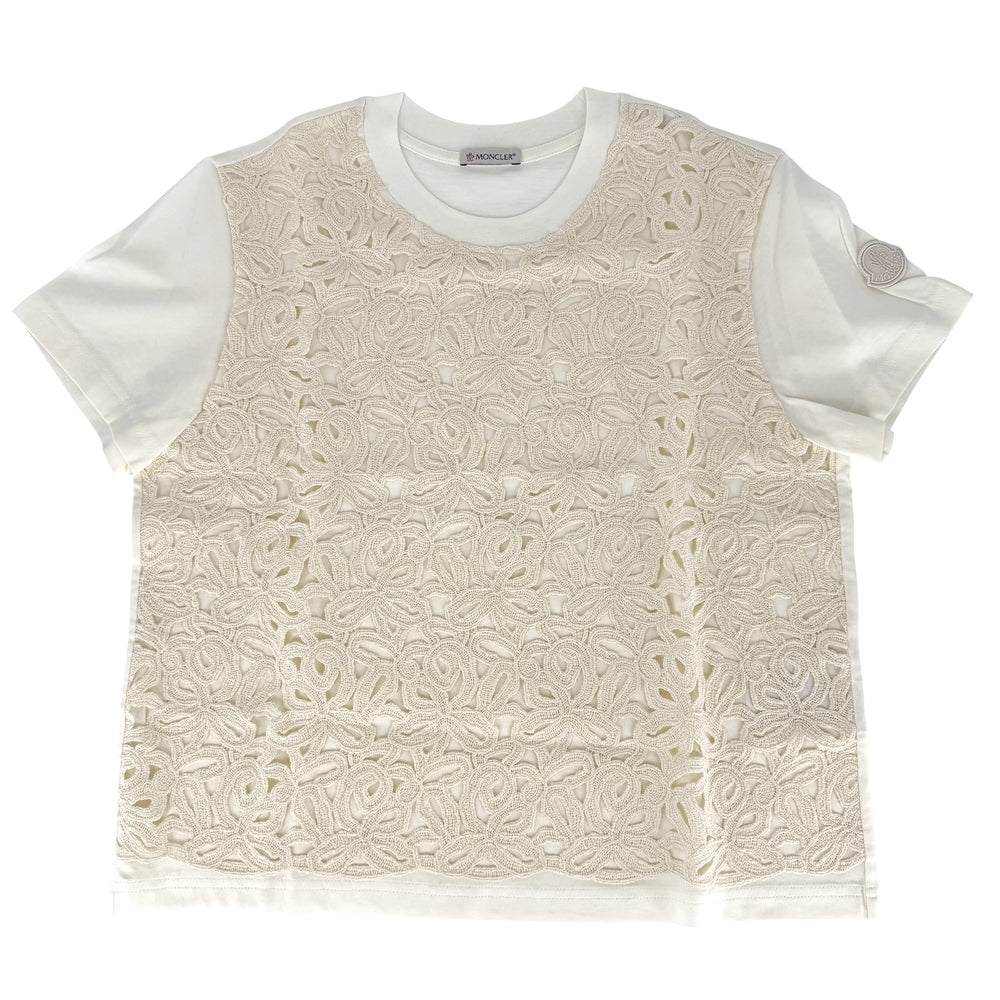 MONCLER モンクレール 半袖Ｔシャツ ロゴ MAGLIA MANICHE CORTE アパレル 服 M アイボリー 春 夏 コットン レディース【中古品】