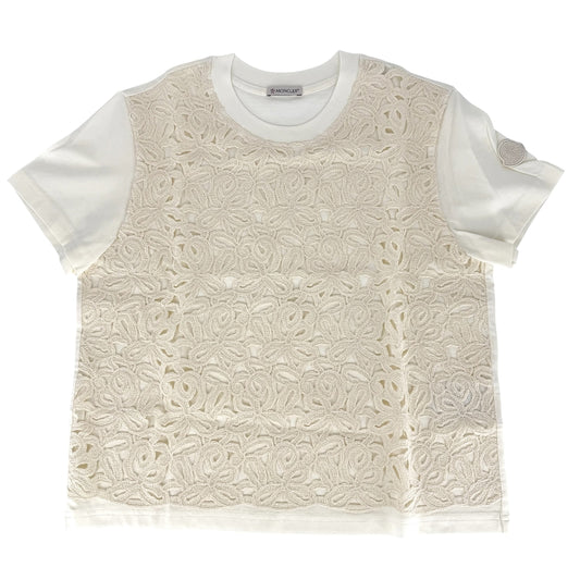 MONCLER モンクレール 半袖Ｔシャツ ロゴ MAGLIA MANICHE CORTE アパレル 服 M アイボリー 春 夏 コットン レディース【中古品】