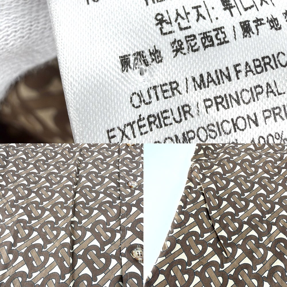 BURBERRY バーバリー 長袖シャツ モノグラム プリントシャツ L 8018277 ブラウン 茶 オールシーズン コットン【中古品】