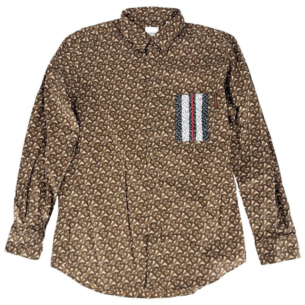 BURBERRY バーバリー 長袖シャツ モノグラム プリントシャツ L 8018277 ブラウン 茶 オールシーズン コットン【中古品】