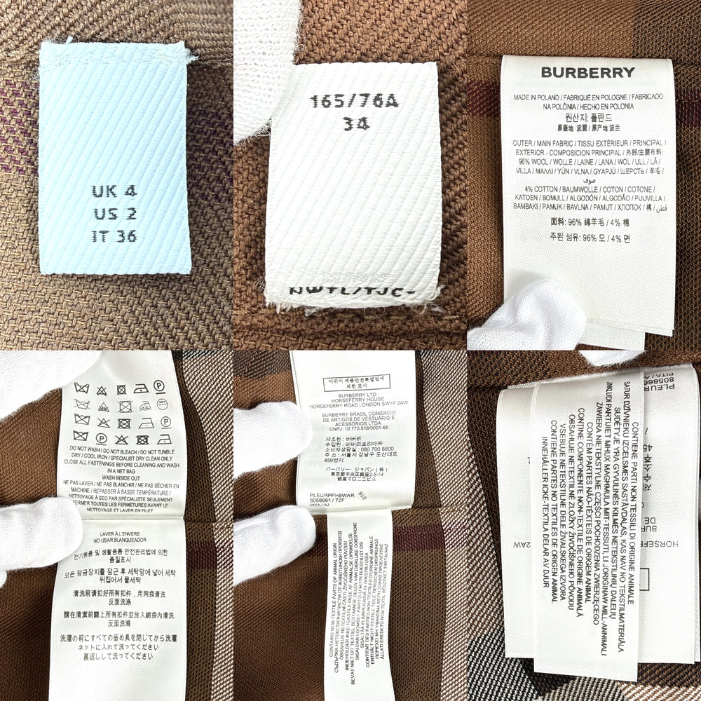 BURBERRY バーバリー ワンピース チェック ノースリーブ ハーフジップ アパレル 服 36 8058661 ブラウン 茶 ゴールド金具 春 夏 秋 ウール コットン レディース【中古品】