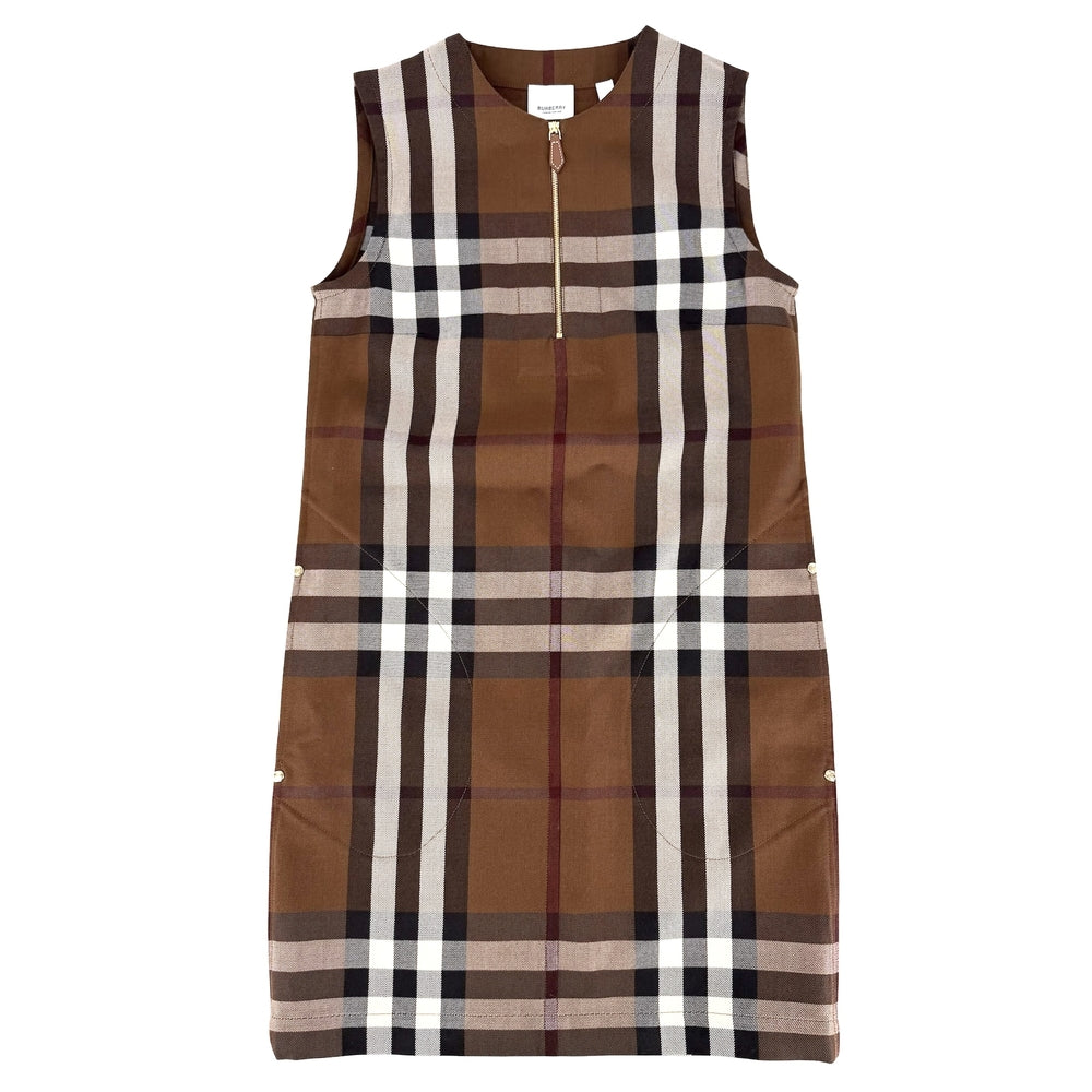 BURBERRY バーバリー ワンピース チェック ノースリーブ ハーフジップ アパレル 服 36 8058661 ブラウン 茶 ゴールド金具 春 夏 秋 ウール コットン レディース【中古品】