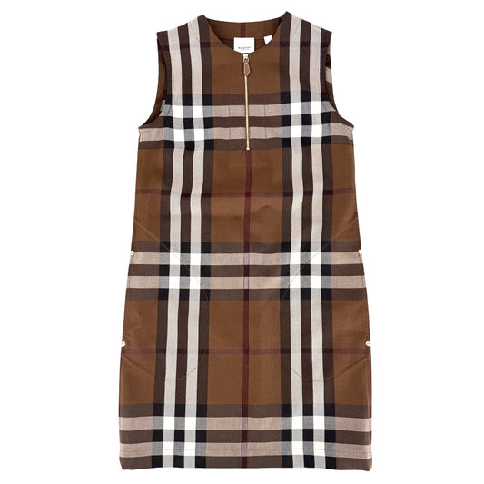 BURBERRY バーバリー ワンピース チェック ノースリーブ ハーフジップ アパレル 服 36 8058661 ブラウン 茶 ゴールド金具 春 夏 秋 ウール コットン レディース【中古品】