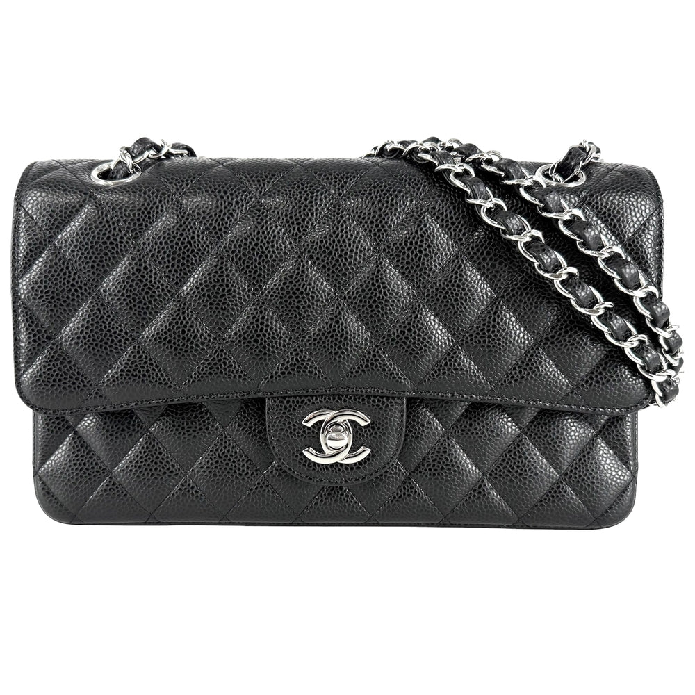 CHANEL シャネル ショルダーバッグ マトラッセ25 ダブルチェーン ダブルフラップ ココマーク ターンロック キャビアスキン ブラック 黒 シルバー金具 レディース【中古品】