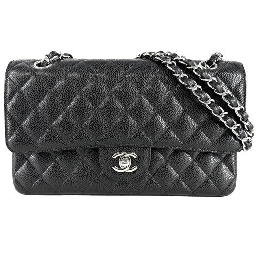 CHANEL シャネル ショルダーバッグ マトラッセ25 ダブルチェーン ダブルフラップ ココマーク ターンロック キャビアスキン ブラック 黒 シルバー金具 レディース【中古品】