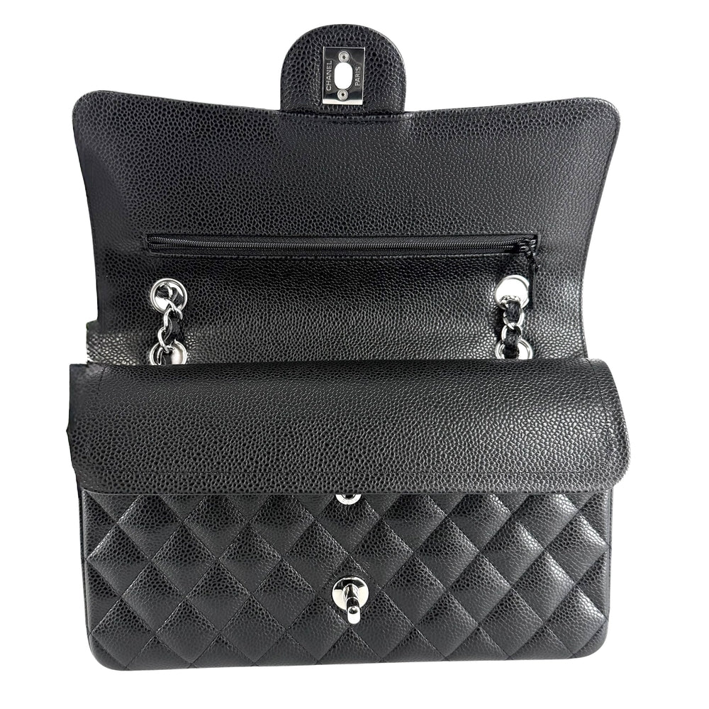 CHANEL シャネル ショルダーバッグ マトラッセ25 ダブルチェーン ダブルフラップ ココマーク ターンロック キャビアスキン ブラック 黒 シルバー金具 レディース【中古品】